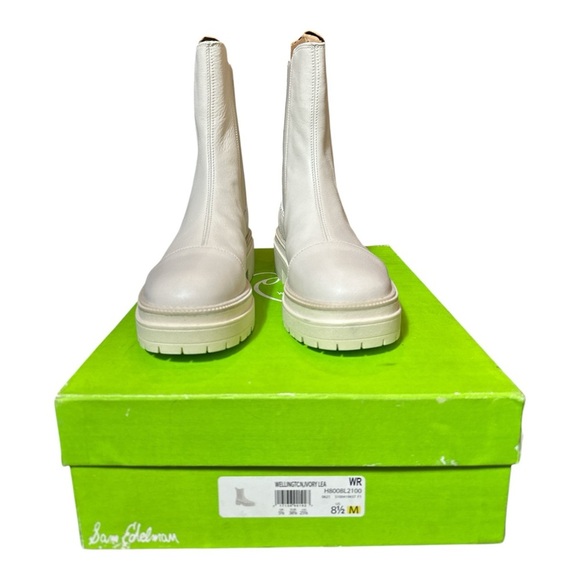 Sam Edelman Wellington Ivory Leather Lug-Sole Chelsea Boots 8.5W Water-Repellent - Picture 6 of 9